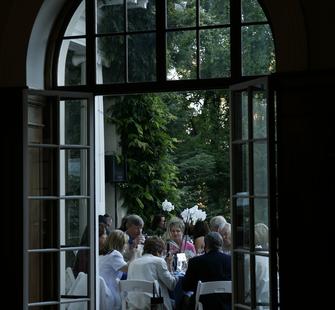 Dining on the veranda at the Villa.