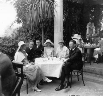 A luncheon for US Navy officers on the front terrace at Villa Montalvo
