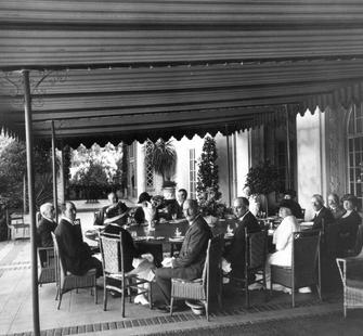 A luncheon on the front terrace at Villa Montalvo.