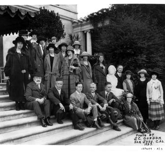 Senator Phelan with students on the steps of Villa Montalvo, 1923