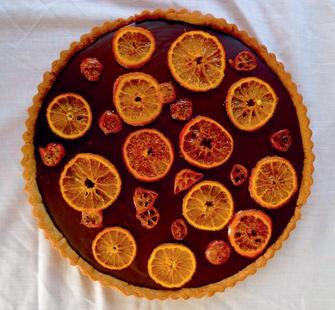 A caramelized orange-chocolate tart.
