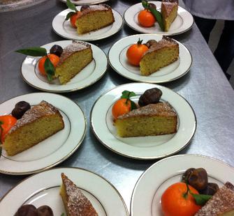 Plates filled with perfect cakes.