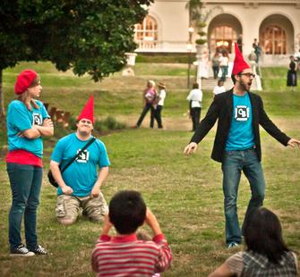 Members of the Cardboard Box Theatre project perform.