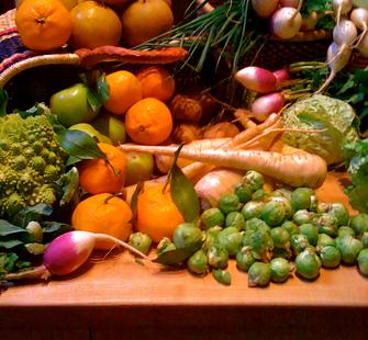 An abundance of fresh fruits & vegetables in the Lucas Artists Residency Kitchen