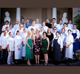 Food & Wine chefs with committee chairs Sandy Olsen, Karen Bria, and Roberta Robins